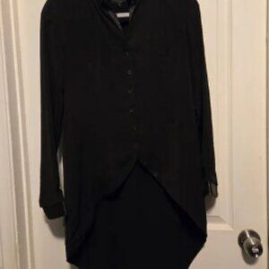 Rag & Bone Irregular Long Shirt With Half Button Color Black Size Small